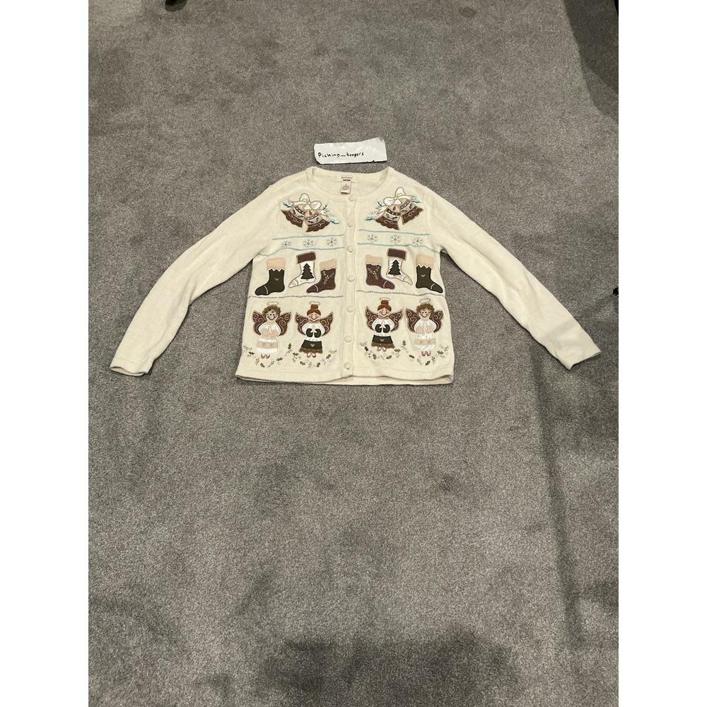 Vintage Bechamel Cardigan Sweater Womens Size Small Angels Bells Christmas